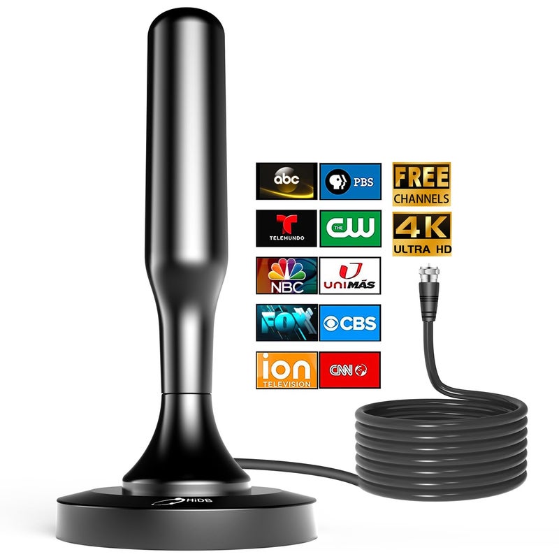 HIDB TV Antenna for Smart TV Indoor, Digital Indoor HD Antennas with Strong Magnetic Base, Easy Installation, Long Range Reception for Local Channels 4K 1080P, 10ft Long Cables (Black) - Image 1